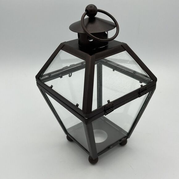 Bronze Lantern Glass Modern Contemporary Candleholder Decor Opens *No Bulb* NWOT - Picture 4 of 7